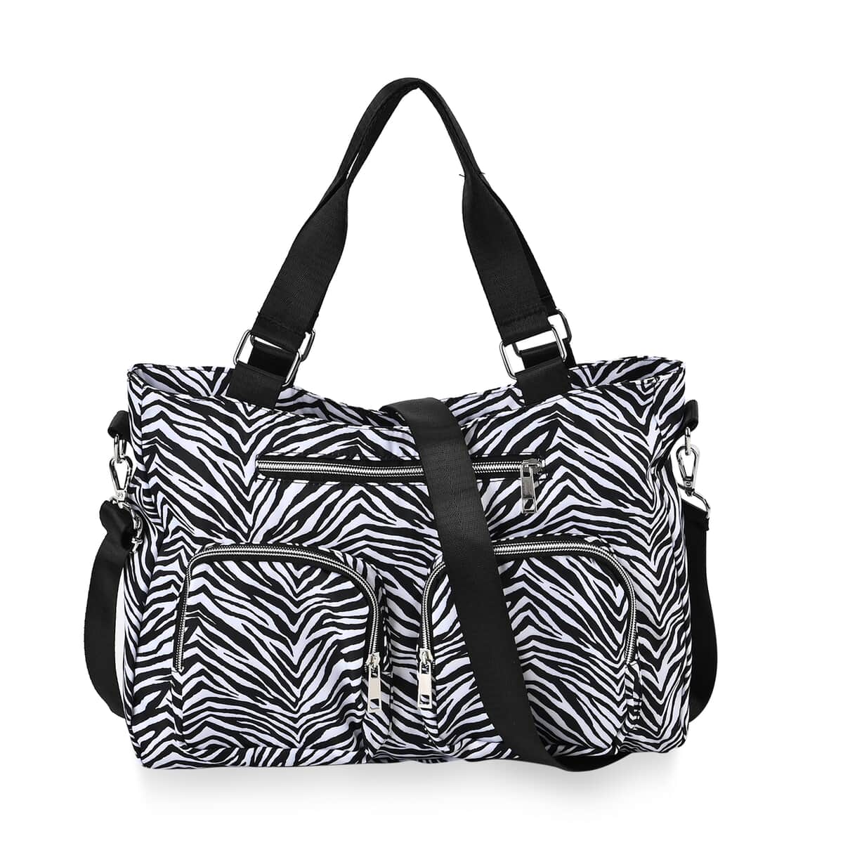 White and Black Zebra Printed Pattern Crossbody Bag For Women with Handle Drop Zipper Closure and Detachable Adjustable Shoulder Strap (14.6x3.9x10.6) image number 0