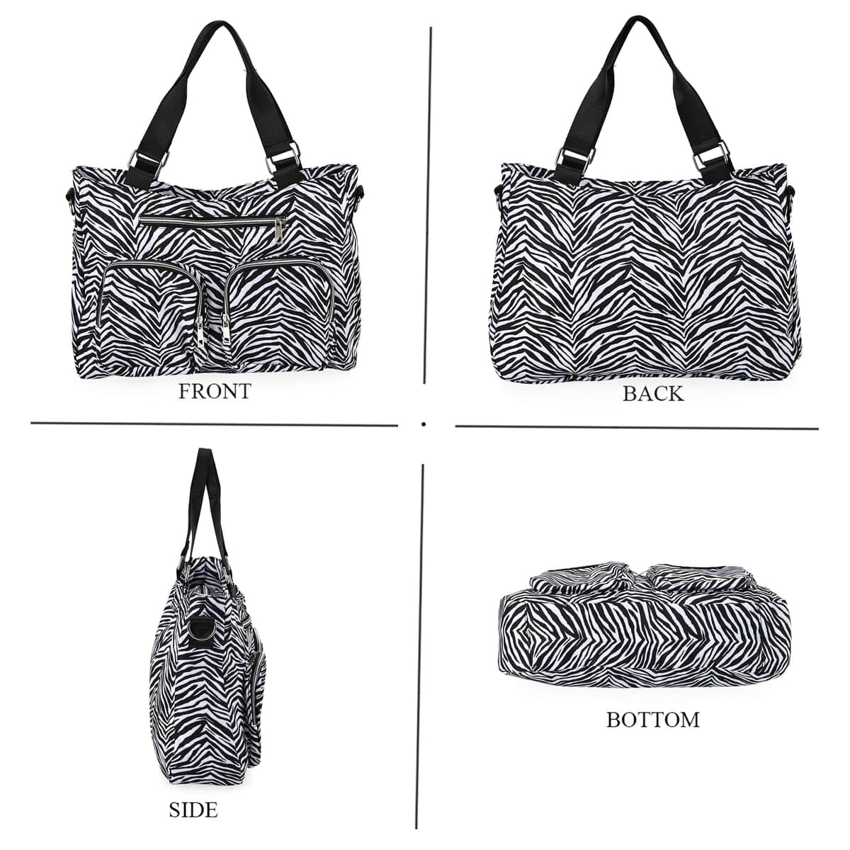 White and Black Zebra Printed Pattern Crossbody Bag For Women with Handle Drop Zipper Closure and Detachable Adjustable Shoulder Strap (14.6x3.9x10.6) image number 3