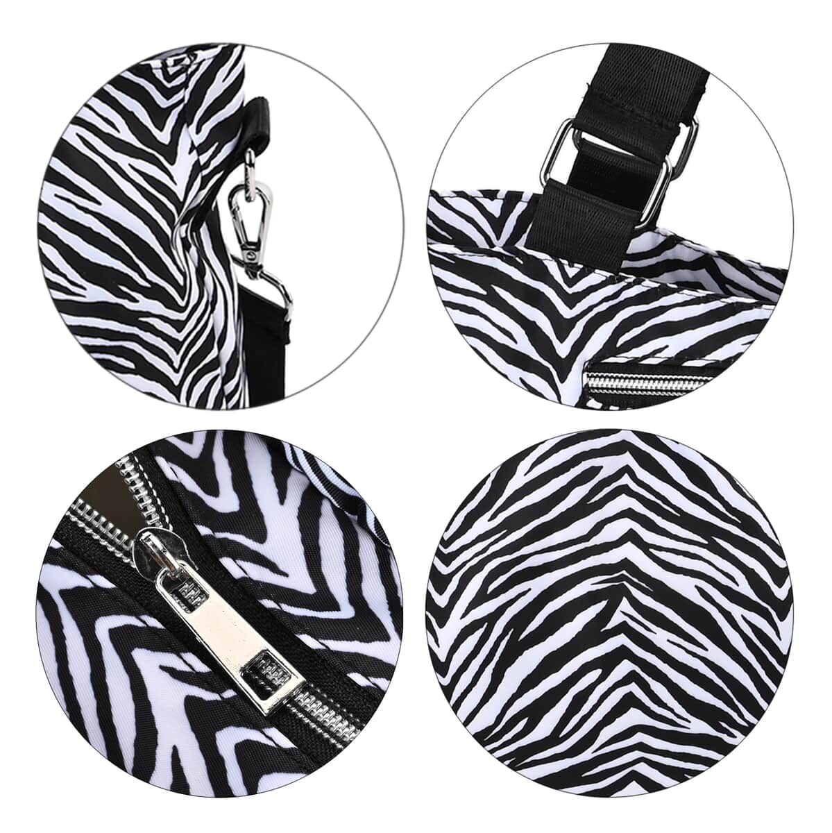 White and Black Zebra Printed Pattern Crossbody Bag For Women with Handle Drop Zipper Closure and Detachable Adjustable Shoulder Strap (14.6x3.9x10.6) image number 5