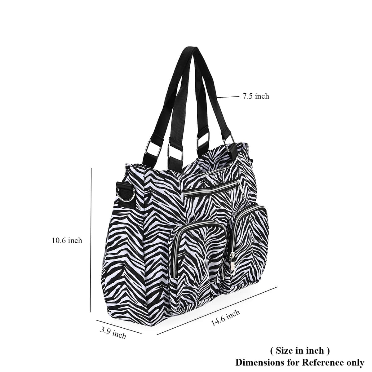 White and Black Zebra Printed Pattern Crossbody Bag For Women with Handle Drop Zipper Closure and Detachable Adjustable Shoulder Strap (14.6x3.9x10.6) image number 6