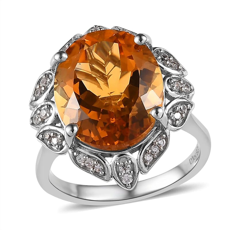 Serra Gaucha Citrine and White Zircon Ring in Platinum Over Sterling Silver (Size 10.0) 7.40 ctw