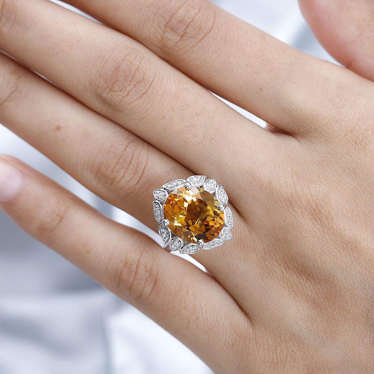 Serra Gaucha Citrine and White Zircon Ring in Platinum Over Sterling Silver 7.40 ctw image number 2