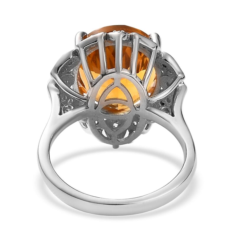 Serra Gaucha Citrine and White Zircon Ring in Platinum Over Sterling Silver (Size 10.0) 7.40 ctw