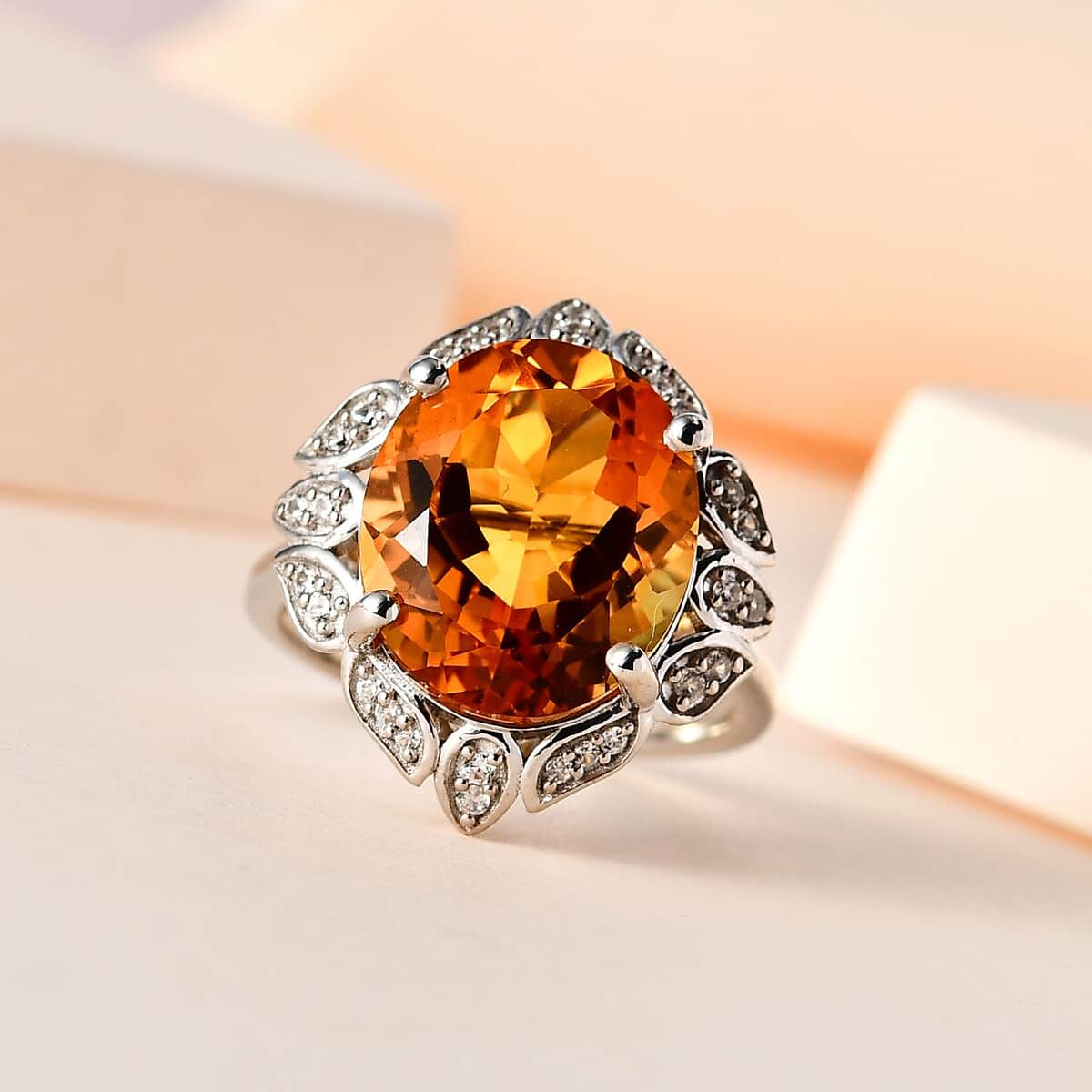 Serra Gaucha Citrine and White Zircon Ring in Platinum Over Sterling Silver (Size 7.0) 7.40 ctw image number 1
