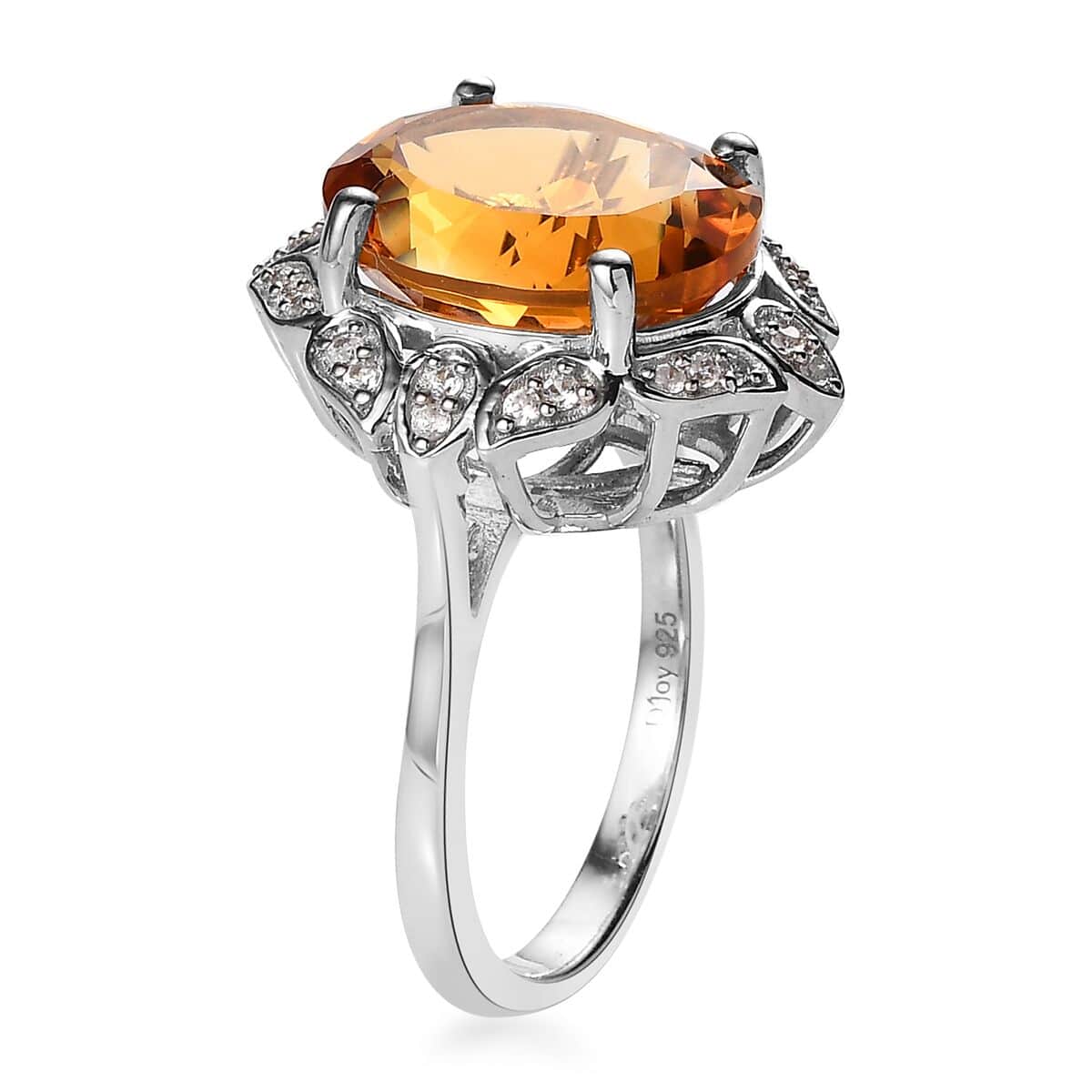 Serra Gaucha Citrine and White Zircon Ring in Platinum Over Sterling Silver (Size 7.0) 7.40 ctw image number 3