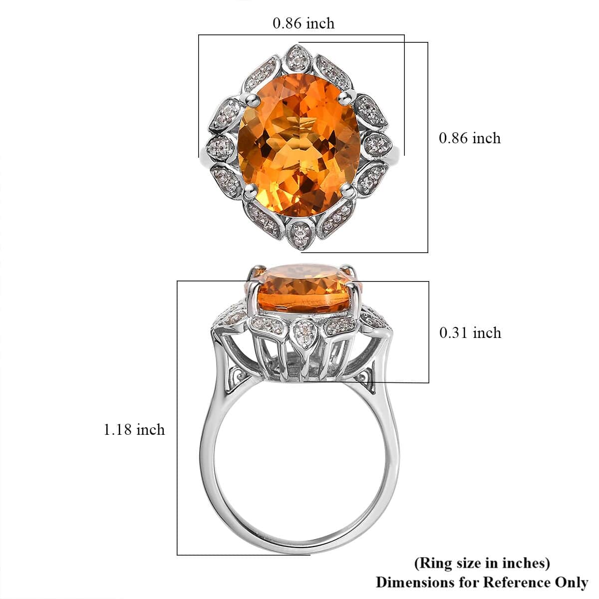 Serra Gaucha Citrine and White Zircon Ring in Platinum Over Sterling Silver (Size 7.0) 7.40 ctw image number 5