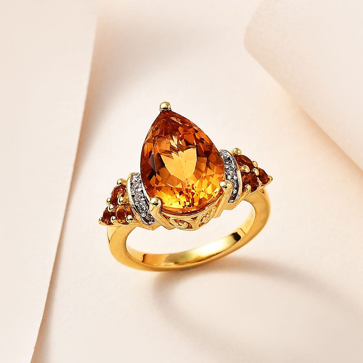 Serra Gaucha Citrine, White Zircon Ring in Vermeil YG Over Sterling Silver (Size 10.0) 5.40 ctw image number 1