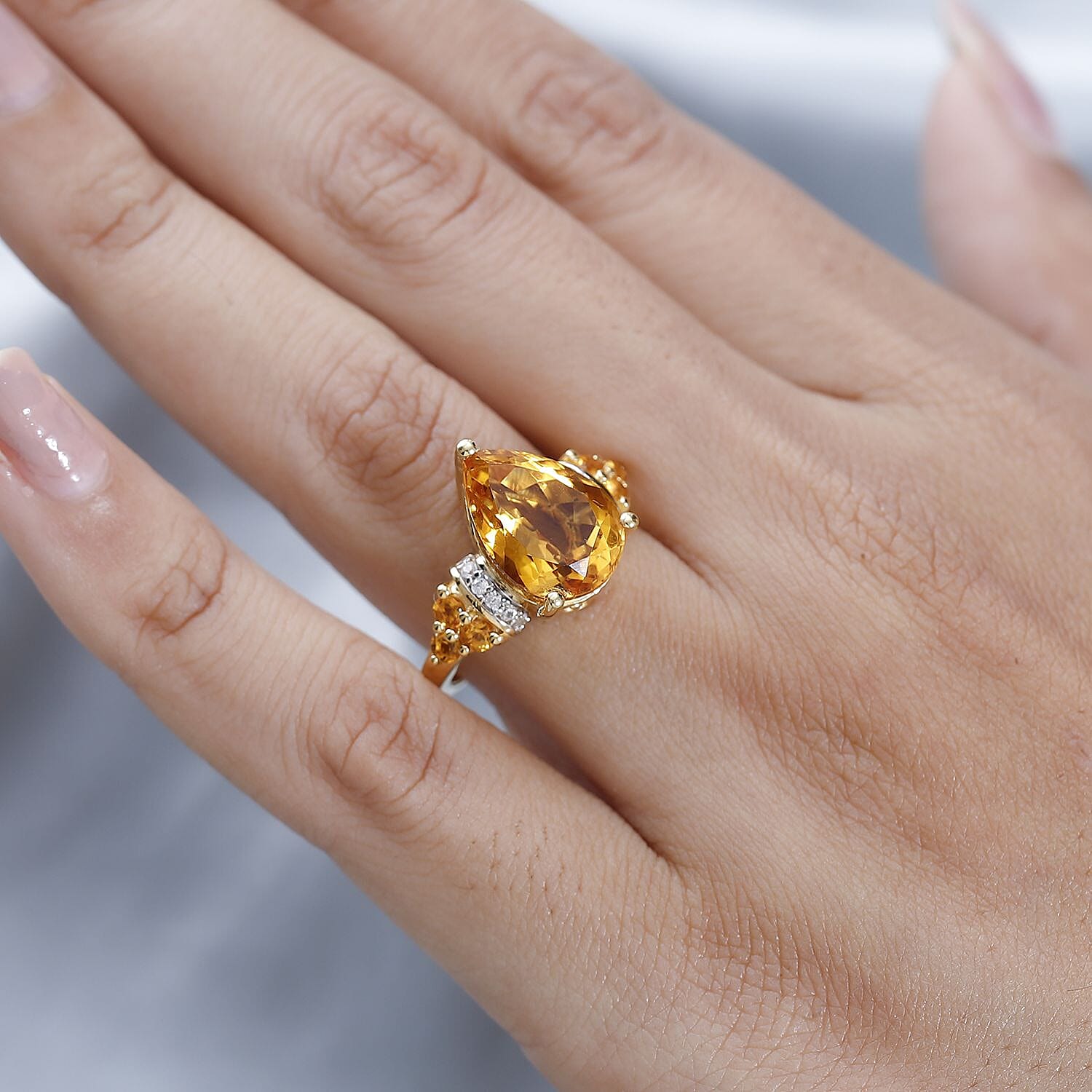 Serra Gaucha Citrine and White Zircon Ring in Vermeil Yellow Gold Over Sterling Silver (Size 10.0) 5.40 ctw
