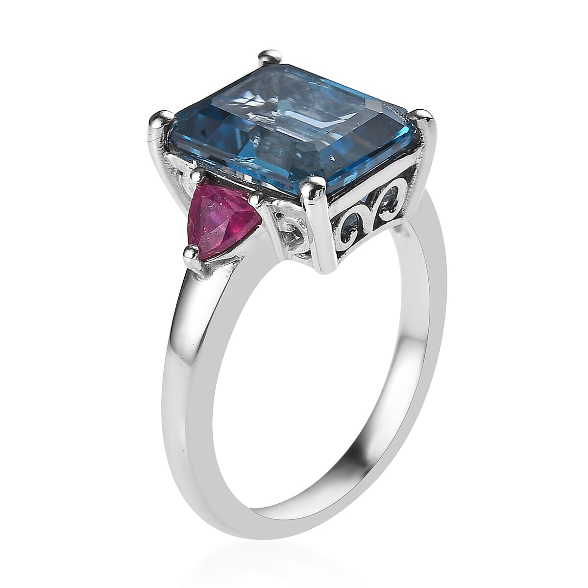 London Blue Topaz and Niassa Ruby (FF) Ring in Platinum Over Sterling Silver (Size 7.0) 6.10 ctw image number 3