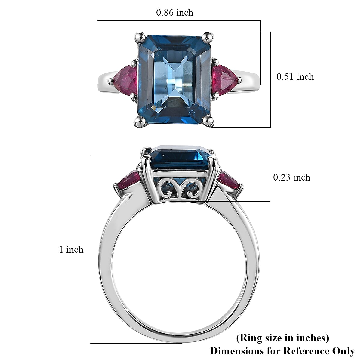 London Blue Topaz and Niassa Ruby (FF) Ring in Platinum Over Sterling Silver (Size 7.0) 6.10 ctw image number 5