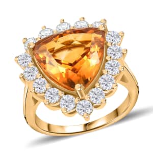 Premium Serra Gaucha Citrine and Moissanite Halo Ring in Vermeil Yellow Gold Over Sterling Silver (Size 10.0) 6.50 ctw