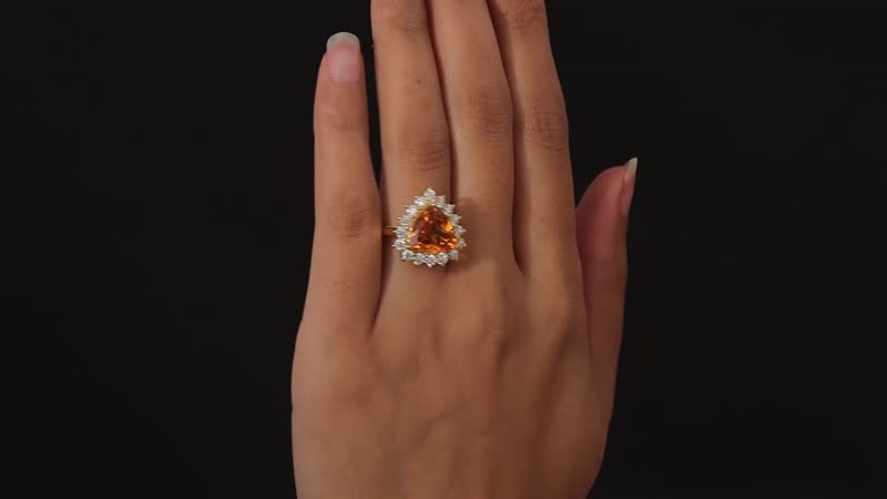 Premium Serra Gaucha Citrine, Moissanite Halo Ring in Vermeil YG Over Sterling Silver (Size 10.0) 6.50 ctw