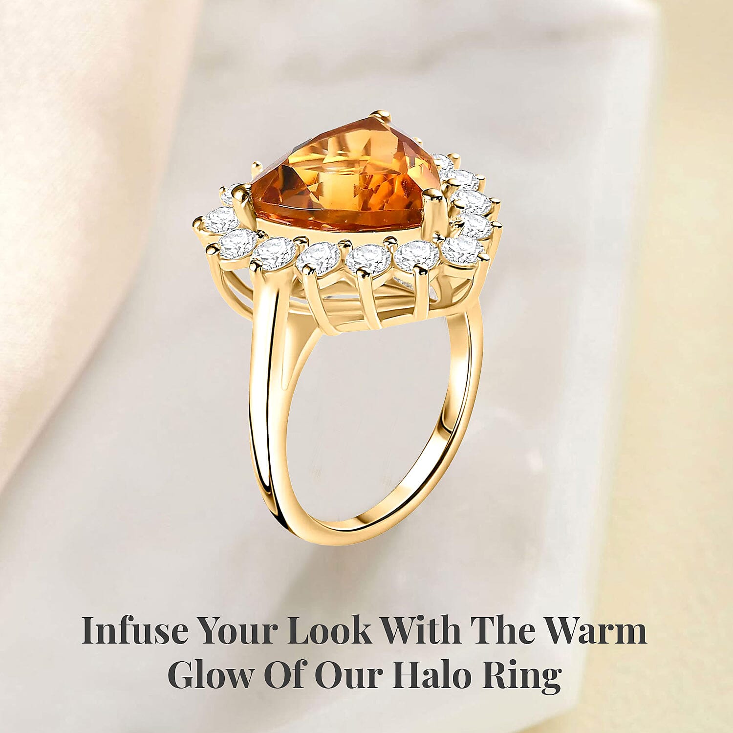 Premium Serra Gaucha Citrine and Moissanite Halo Ring in Vermeil Yellow Gold Over Sterling Silver (Size 10.0) 6.50 ctw