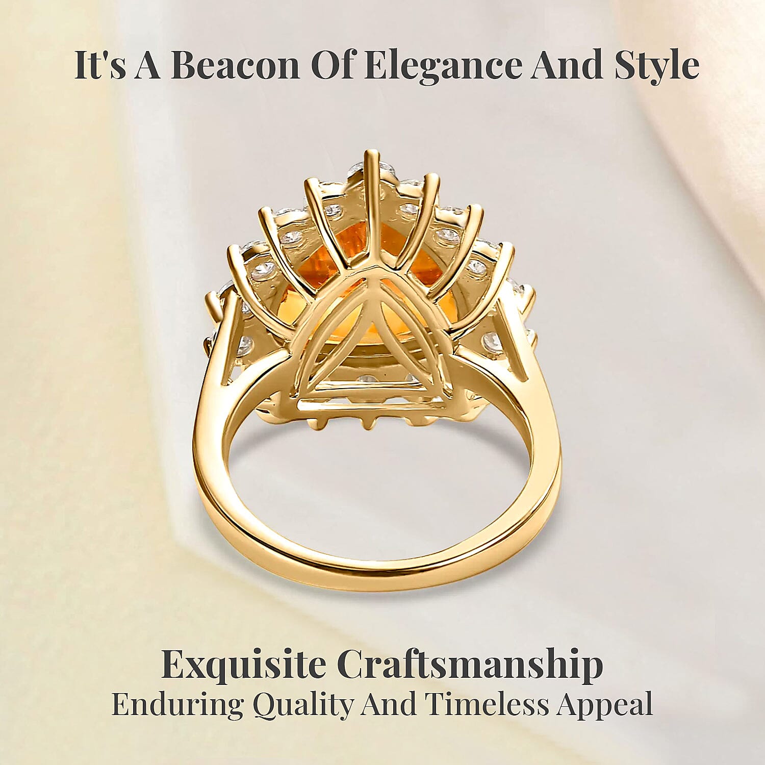 Premium Serra Gaucha Citrine and Moissanite Halo Ring in Vermeil Yellow Gold Over Sterling Silver (Size 10.0) 6.50 ctw
