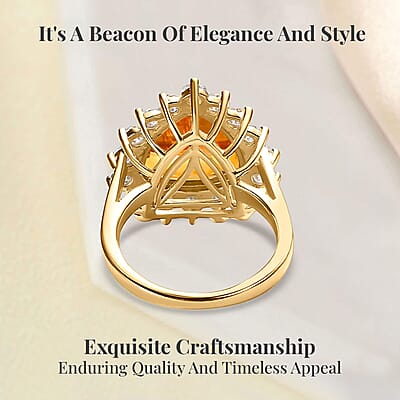 Premium Serra Gaucha Citrine and Moissanite Halo Ring in Vermeil Yellow Gold Over Sterling Silver (Size 10.0) 6.50 ctw