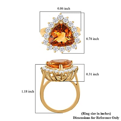Premium Serra Gaucha Citrine and Moissanite Halo Ring in Vermeil Yellow Gold Over Sterling Silver (Size 10.0) 6.50 ctw