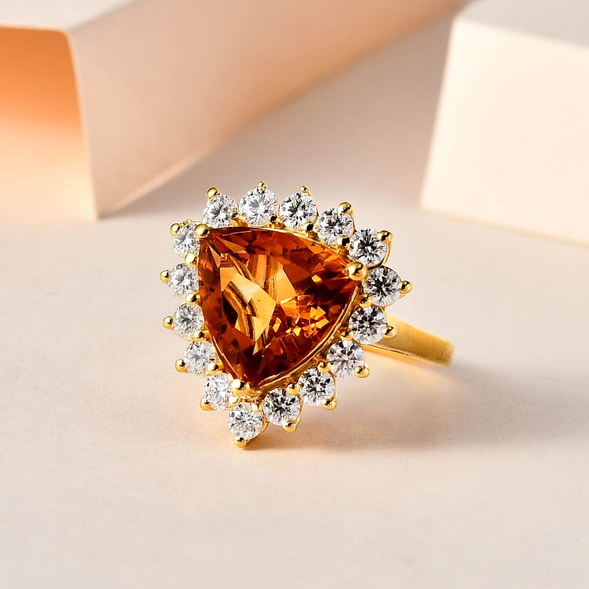 Premium Serra Gaucha Citrine and Moissanite Halo Ring in Vermeil Yellow Gold Over Sterling Silver (Size 9.0) 6.50 ctw image number 1