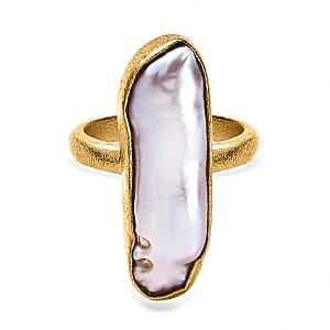 Peach Fresh Water Pearl 10.11 ctw Fancy Ring in Vermeil Yellow Gold Over Sterling Silver (Size 8)