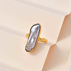 Peach Fresh Water Pearl 10.11 ctw Fancy Ring in Vermeil Yellow Gold Over Sterling Silver (Size 8)