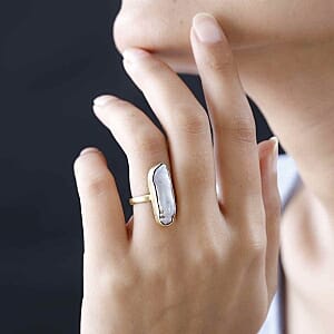 Peach Fresh Water Pearl 10.11 ctw Fancy Ring in Vermeil Yellow Gold Over Sterling Silver (Size 8)