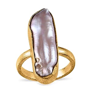 Peach Fresh Water Pearl 10.11 ctw Fancy Ring in Vermeil Yellow Gold Over Sterling Silver (Size 8)