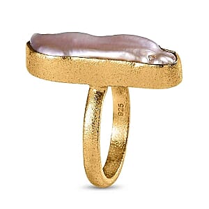 Peach Fresh Water Pearl 10.11 ctw Fancy Ring in Vermeil Yellow Gold Over Sterling Silver (Size 8)