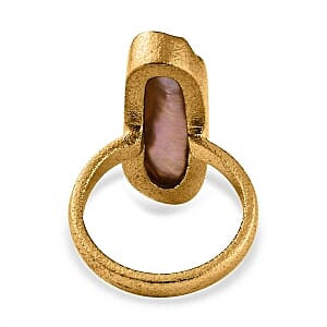 Peach Fresh Water Pearl 10.11 ctw Fancy Ring in Vermeil Yellow Gold Over Sterling Silver (Size 8)