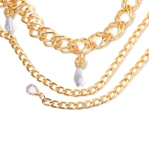 White Glass Necklace 29-45 Inches in Goldtone