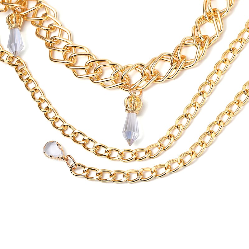 White Glass Necklace in Goldtone 29-45 Inches