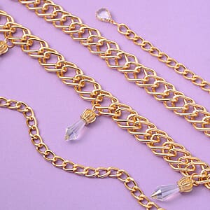 White Glass Necklace in Goldtone 29-45 Inches