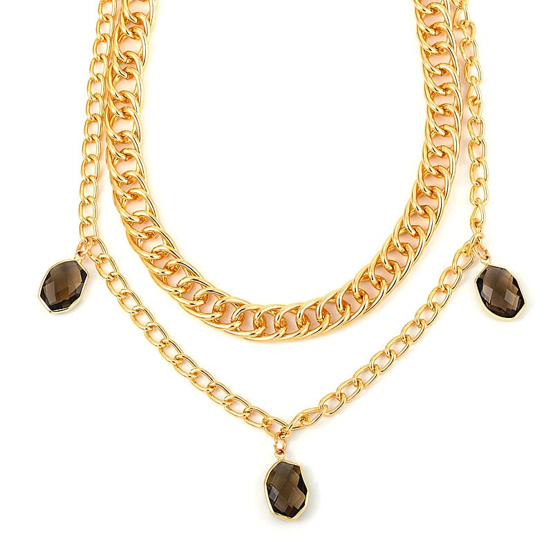 Silver Gray Glass Necklace in Goldtone 29.50-45.50 Inches