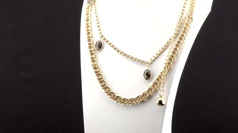 Silver Gray Glass Necklace in Goldtone 29.50-45.50 Inches