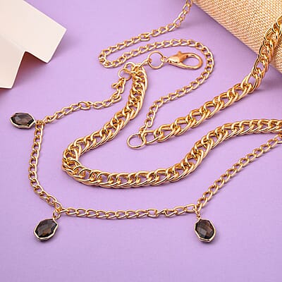 Silver Gray Glass Necklace in Goldtone 29.50-45.50 Inches