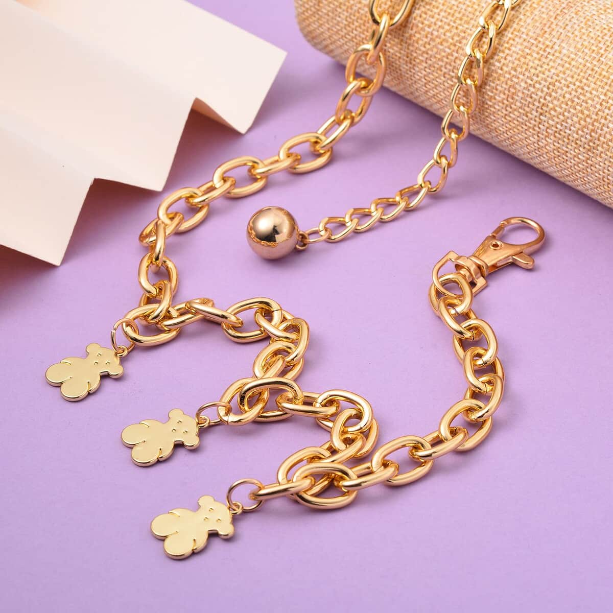 Teddy Charm Necklace in Goldtone 29-44.50 Inches image number 1