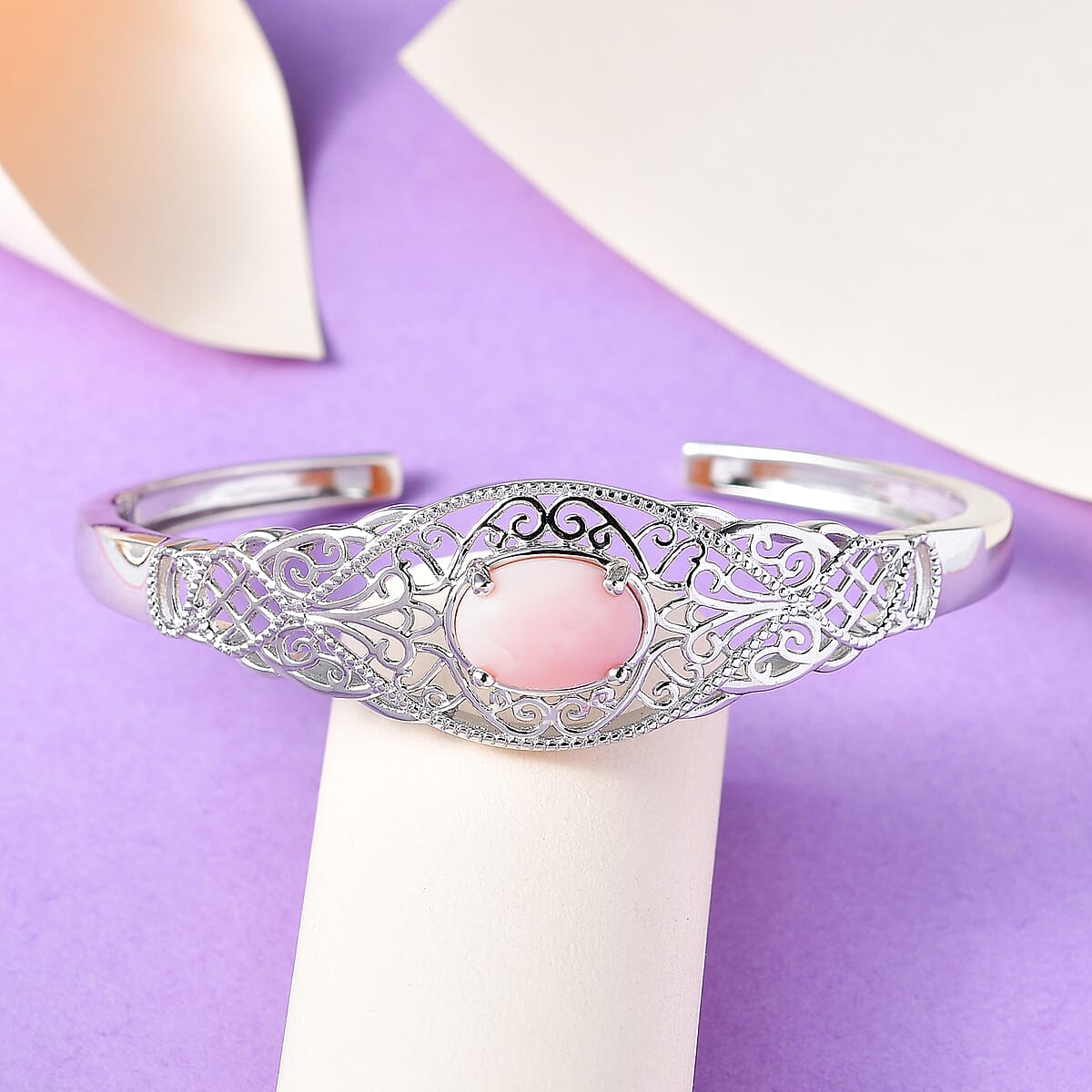 Karis Peruvian Pink Opal Cuff Bracelet in Platinum Bond (7.25 in) 4.75 ctw image number 1