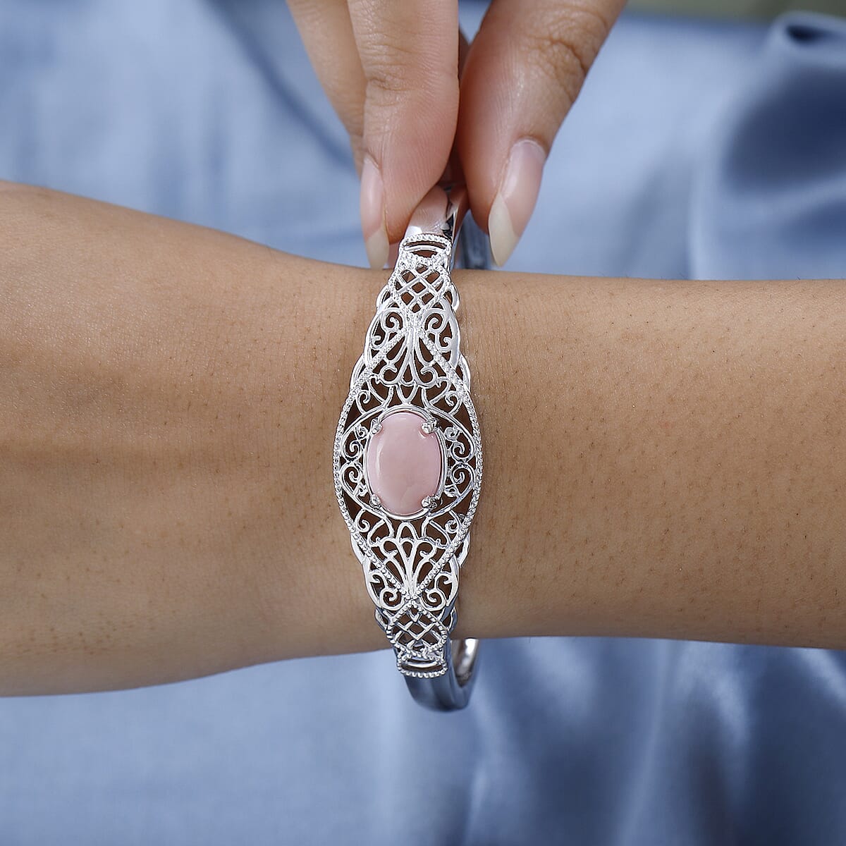 Karis Peruvian Pink Opal Cuff Bracelet in Platinum Bond (7.25 in) 4.75 ctw image number 2