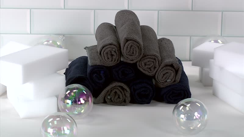 Symphony Home 22pcs Set - 12pcs Multi-Functional Magic Eraser Sponge with 10pcs Microfiber Cleaning Towel