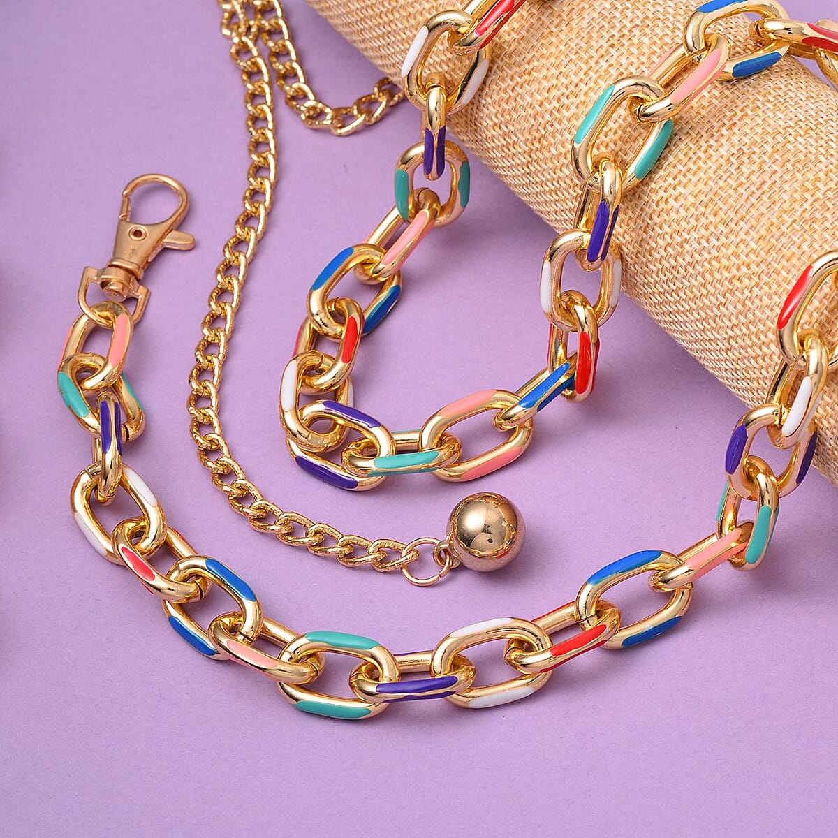 Multi Color Enameled Necklace in Goldtone 28.50-44.50 Inches image number 1