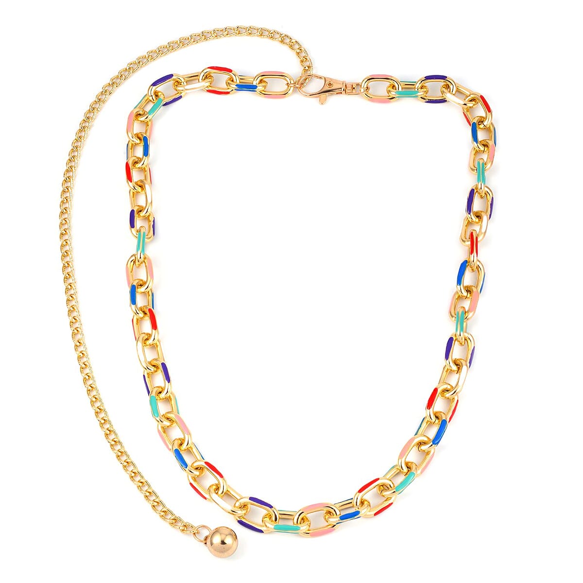 Multi Color Enameled Necklace in Goldtone 28.50-44.50 Inches image number 3