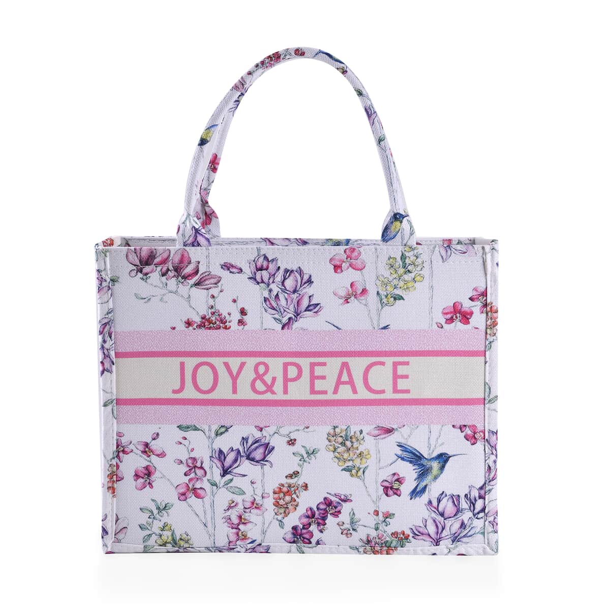 White with Multi Color Flower Printed Hand Washable Tote Bag For Women With Zipper Closure and Handle Drop (17x6.3x13.8) image number 0