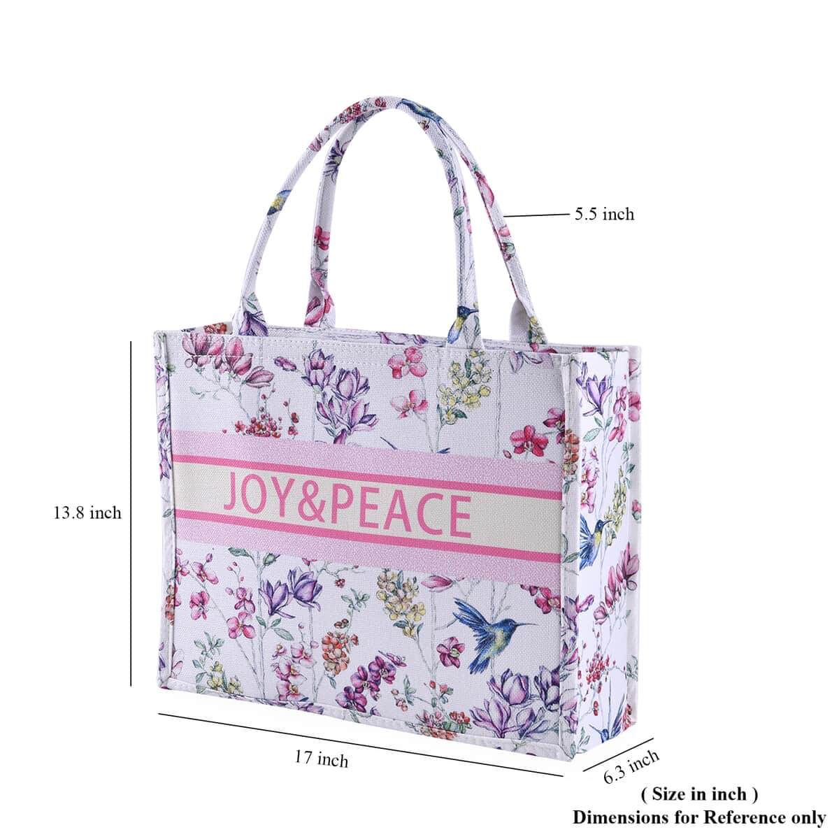 White with Multi Color Flower Printed Hand Washable Tote Bag For Women With Zipper Closure and Handle Drop (17x6.3x13.8) image number 6