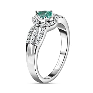 AAA Emerald and White Zircon 0.65 ctw Ring in Platinum Over Sterling Silver (Size 11.5)