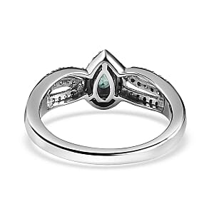 AAA Emerald and White Zircon 0.65 ctw Ring in Platinum Over Sterling Silver (Size 11.5)