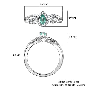 AAA Emerald and White Zircon 0.65 ctw Ring in Platinum Over Sterling Silver (Size 11.5)