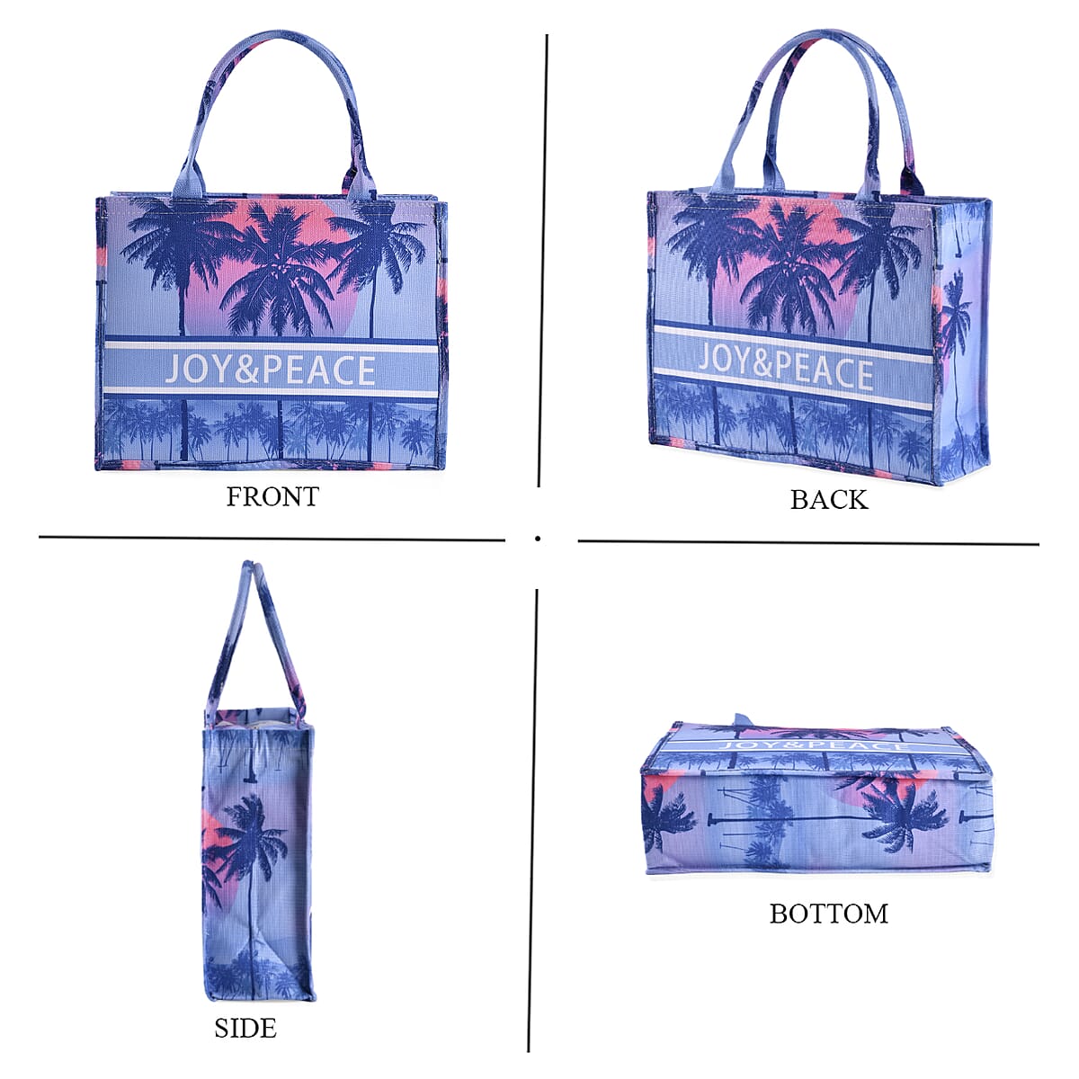 Blue with Sunset Printed Hand Washable Tote Bag For Women With Zipper Closure and Handle Drop (17x6.3x13.8) image number 3