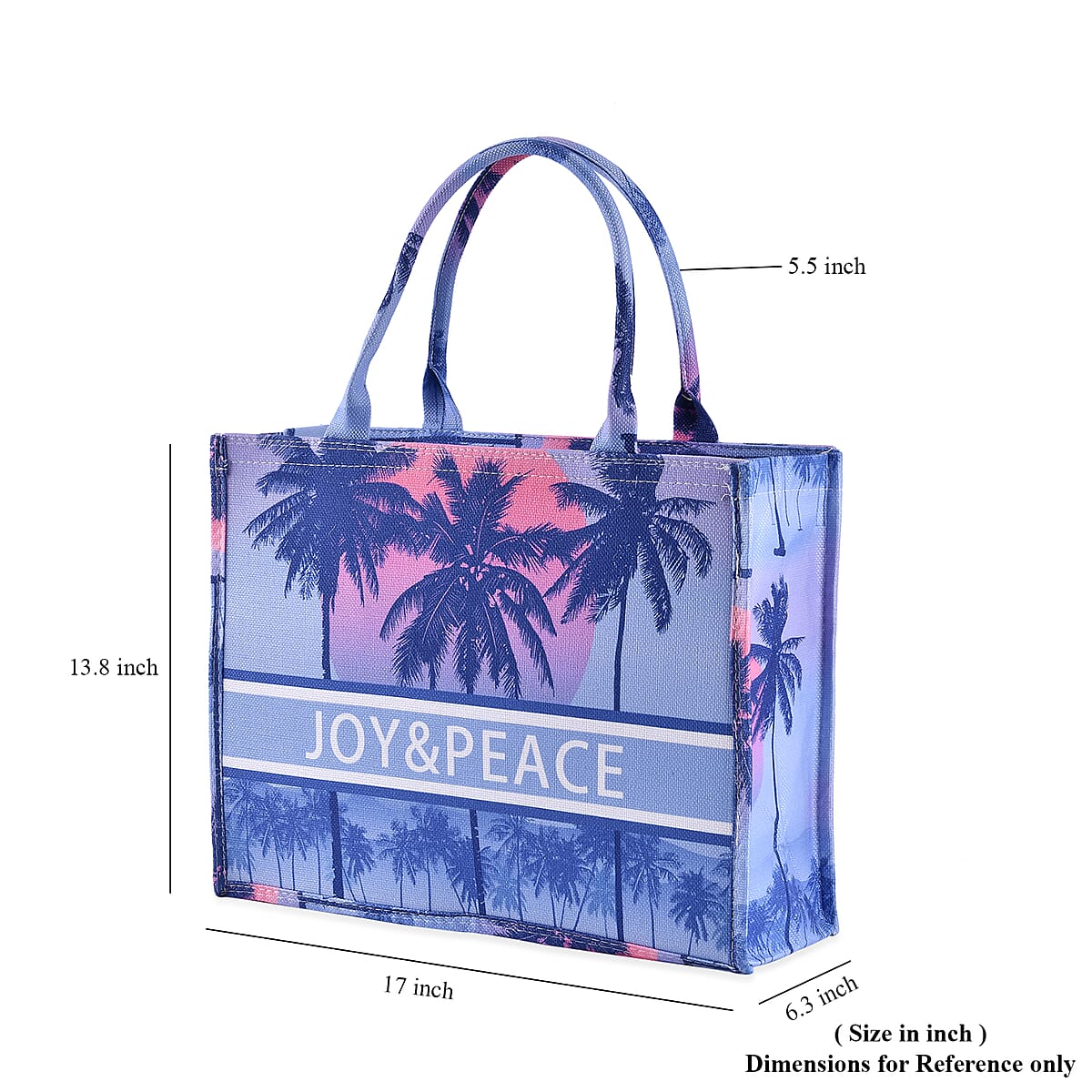 Blue with Sunset Printed Hand Washable Tote Bag For Women With Zipper Closure and Handle Drop (17x6.3x13.8) image number 6