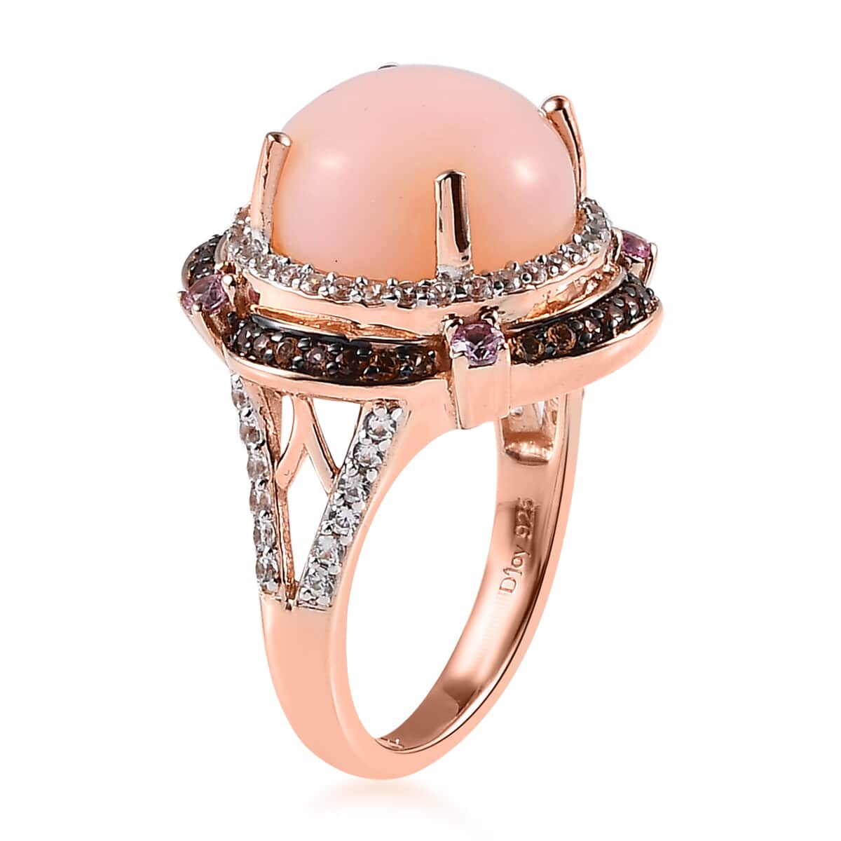 Peruvian Pink Opal and Multi Gemstone Ring in Vermeil Rose Gold Over Sterling Silver (Size 10.0) 5.70 ctw image number 3