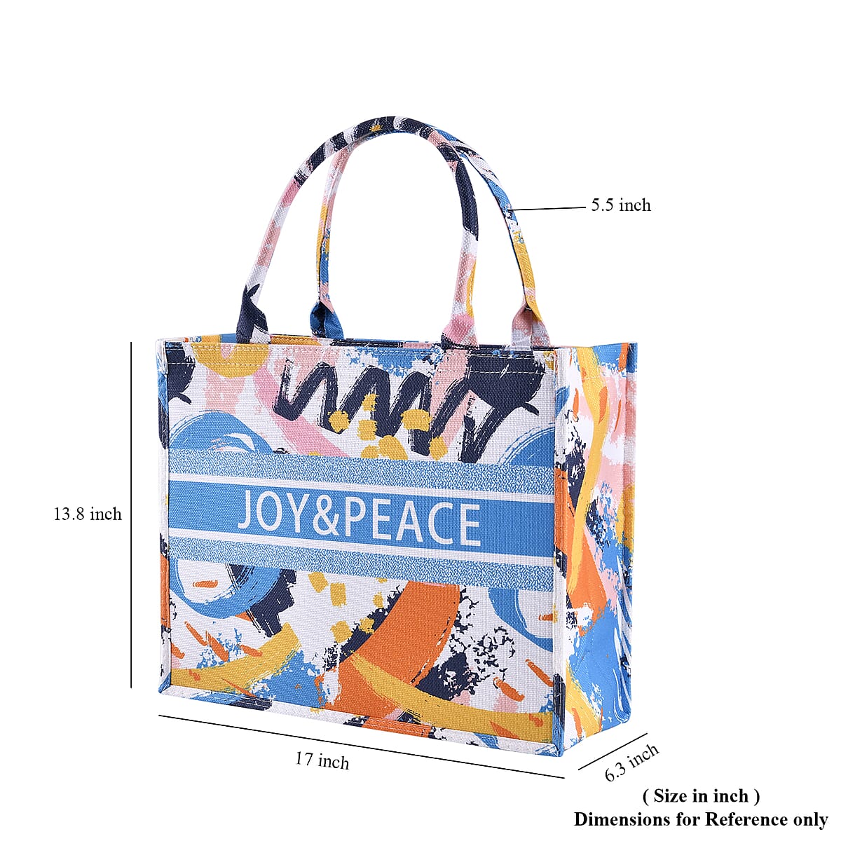 White with Multi Color Printed Hand Washable Tote Bag For Women With Zipper Closure and Handle Drop (17x6.3x13.8) image number 6