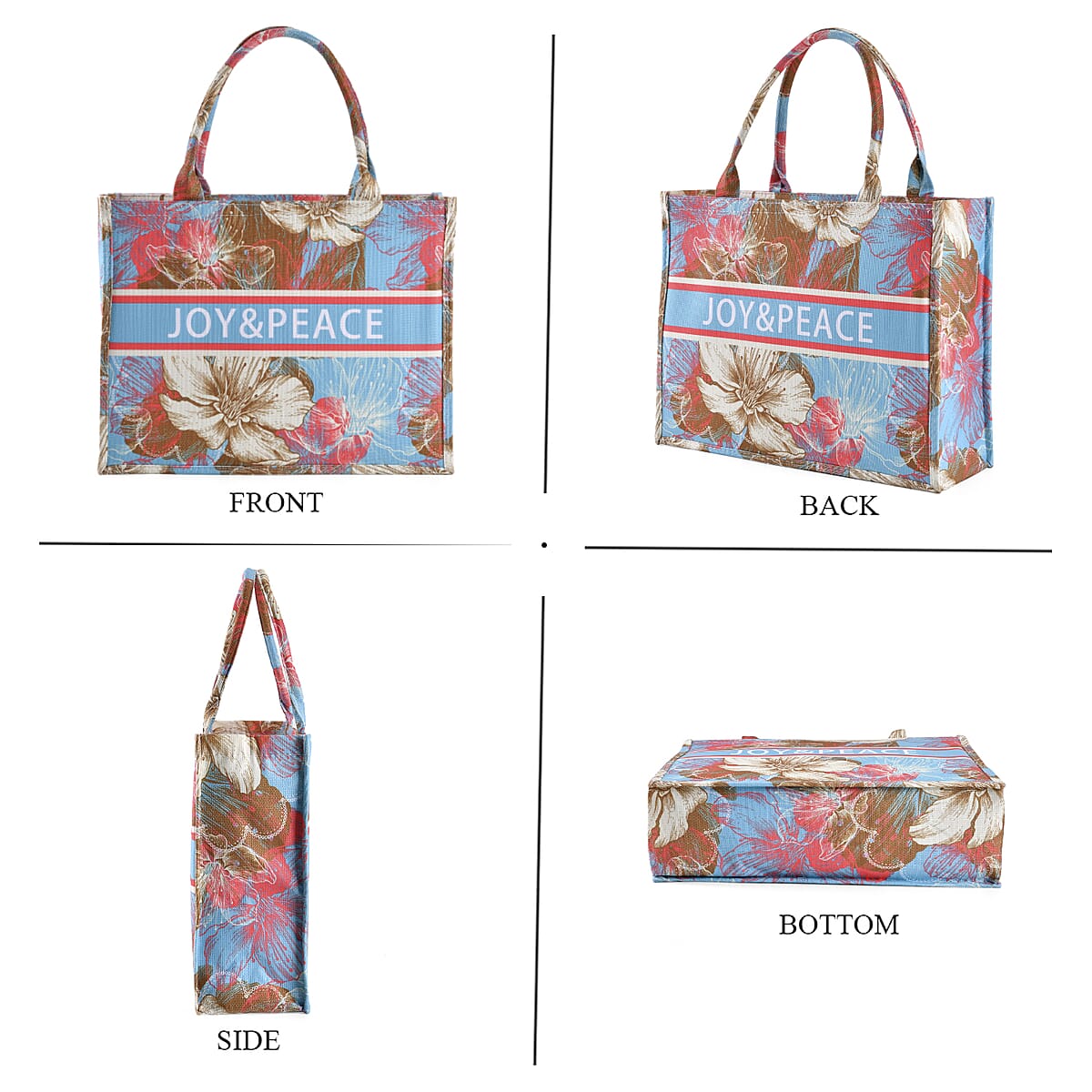 Light Blue with Multi Floral Printed Hand Washable Tote Bag For Women With Zipper Closure and Handle Drop (17x6.3x13.8) image number 3