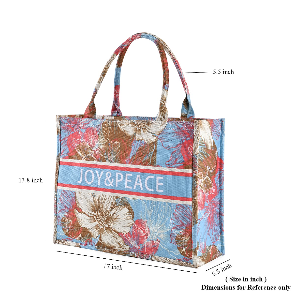 Light Blue with Multi Floral Printed Hand Washable Tote Bag For Women With Zipper Closure and Handle Drop (17x6.3x13.8) image number 6